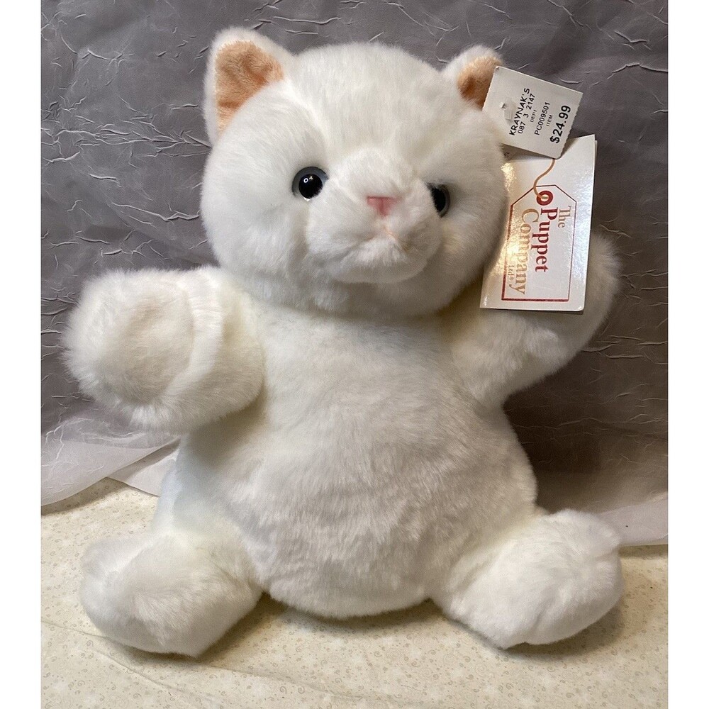 The Puppet Company White Cat Full Body Plush Stuffed Hand Puppet New With Tags